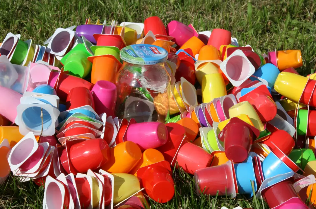 Bunch of plastic containers collected for recycling at a bottle depot in Calgary